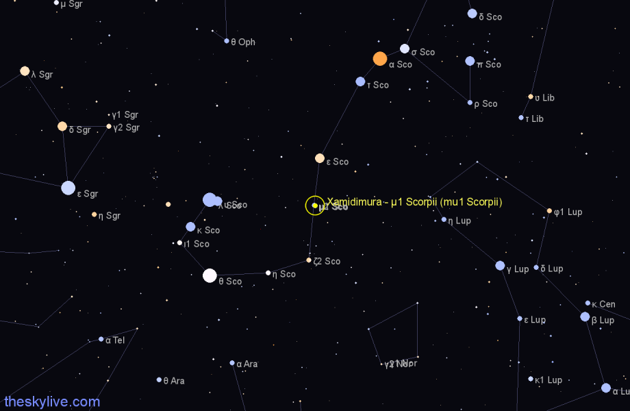 Finder chart Xamidimura - μ1 Scorpii (mu1 Scorpii) star