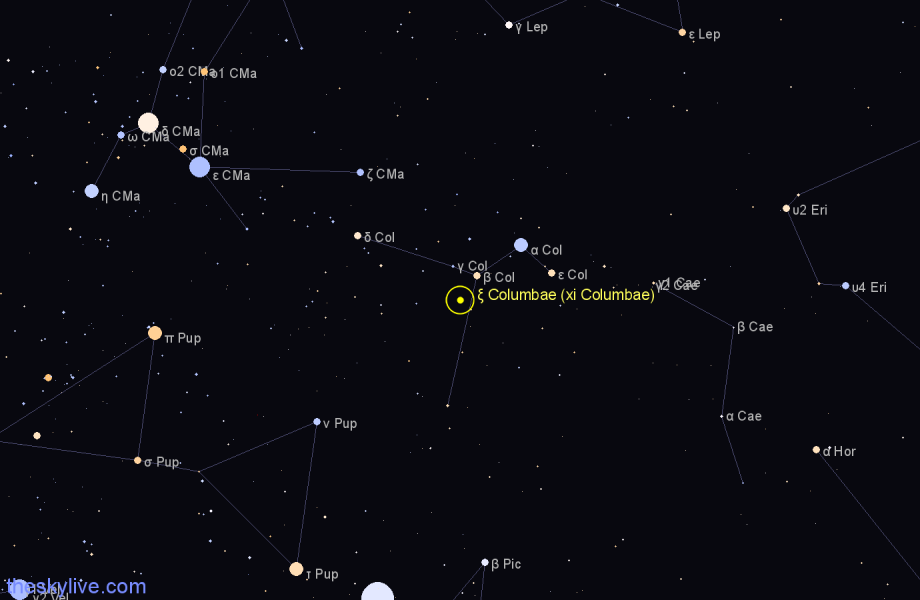 Finder chart ξ Columbae (xi Columbae) star