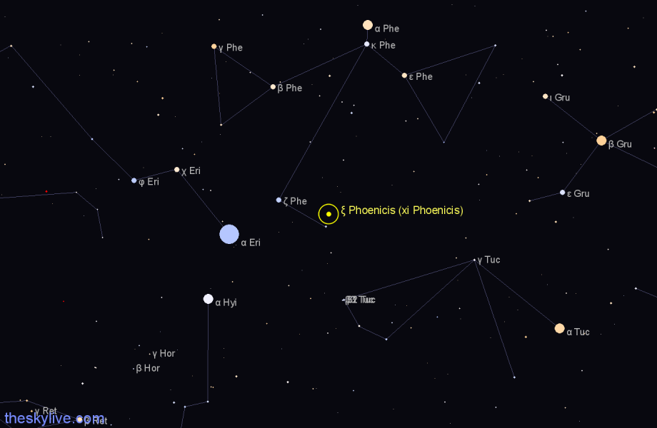 Finder chart ξ Phoenicis (xi Phoenicis) star