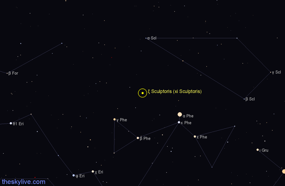 Finder chart ξ Sculptoris (xi Sculptoris) star