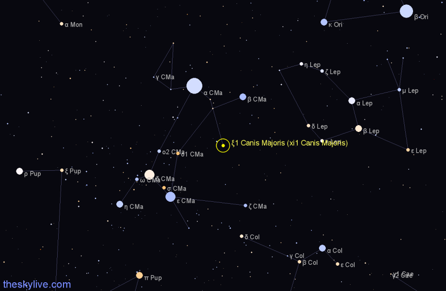 Finder chart ξ1 Canis Majoris (xi1 Canis Majoris) star