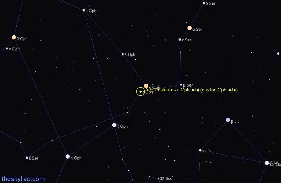 Finder chart Yed Posterior - ε Ophiuchi (epsilon Ophiuchi) star