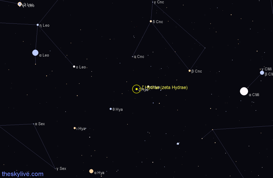 Finder chart ζ Hydrae (zeta Hydrae) star