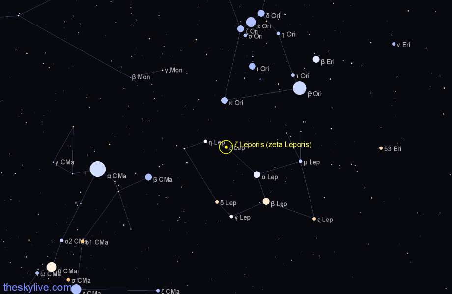 Finder chart ζ Leporis (zeta Leporis) star