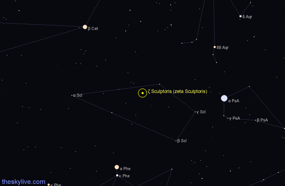 Finder chart ζ Sculptoris (zeta Sculptoris) star