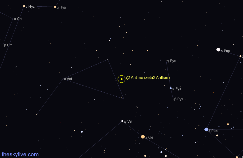 Finder chart ζ2 Antliae (zeta2 Antliae) star