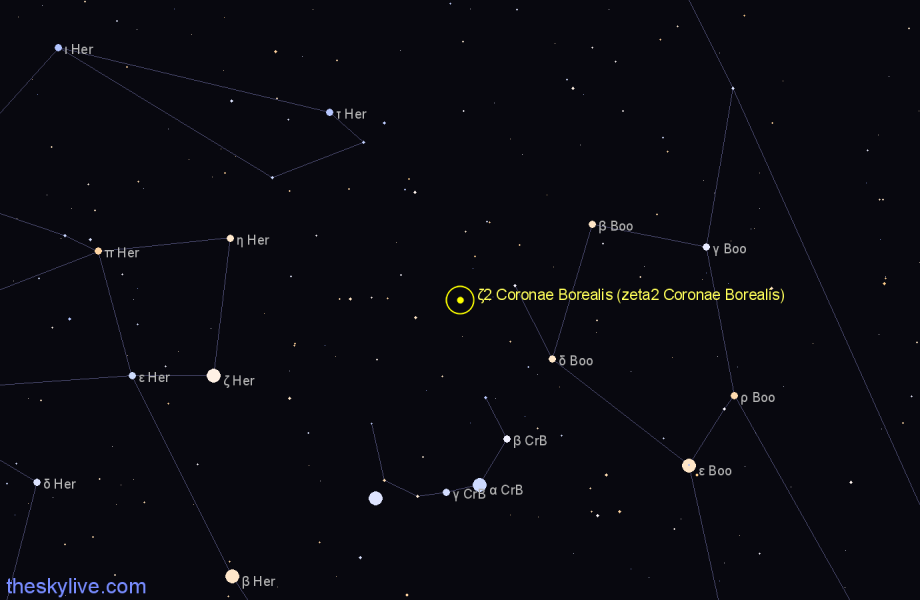 Finder chart ζ2 Coronae Borealis (zeta2 Coronae Borealis) star