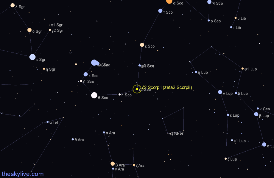 Finder chart ζ2 Scorpii (zeta2 Scorpii) star