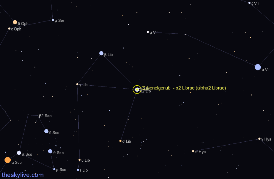 Finder chart Zubenelgenubi - α2 Librae (alpha2 Librae) star