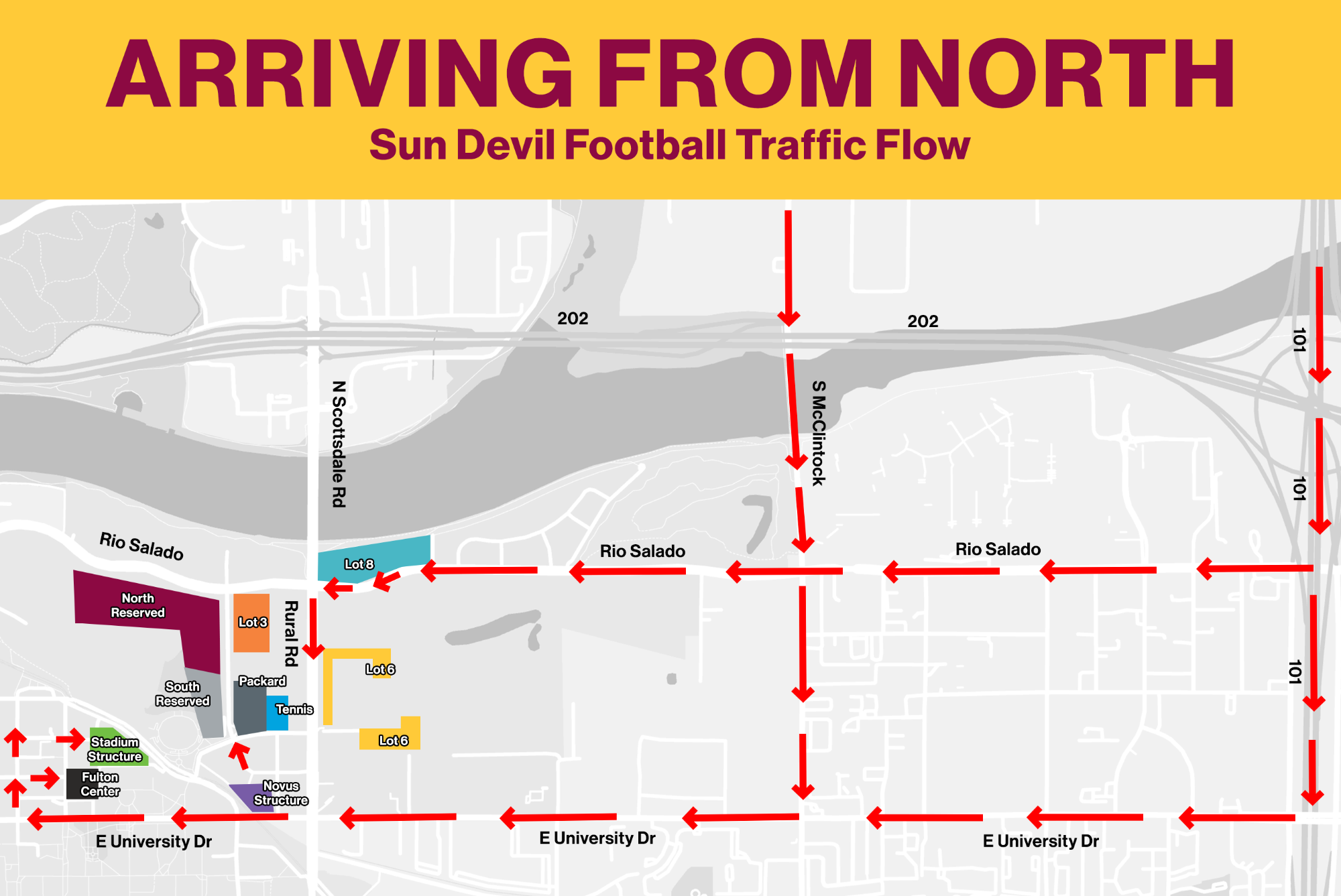 Directions coming from northbound to park for Sun Devil Football games