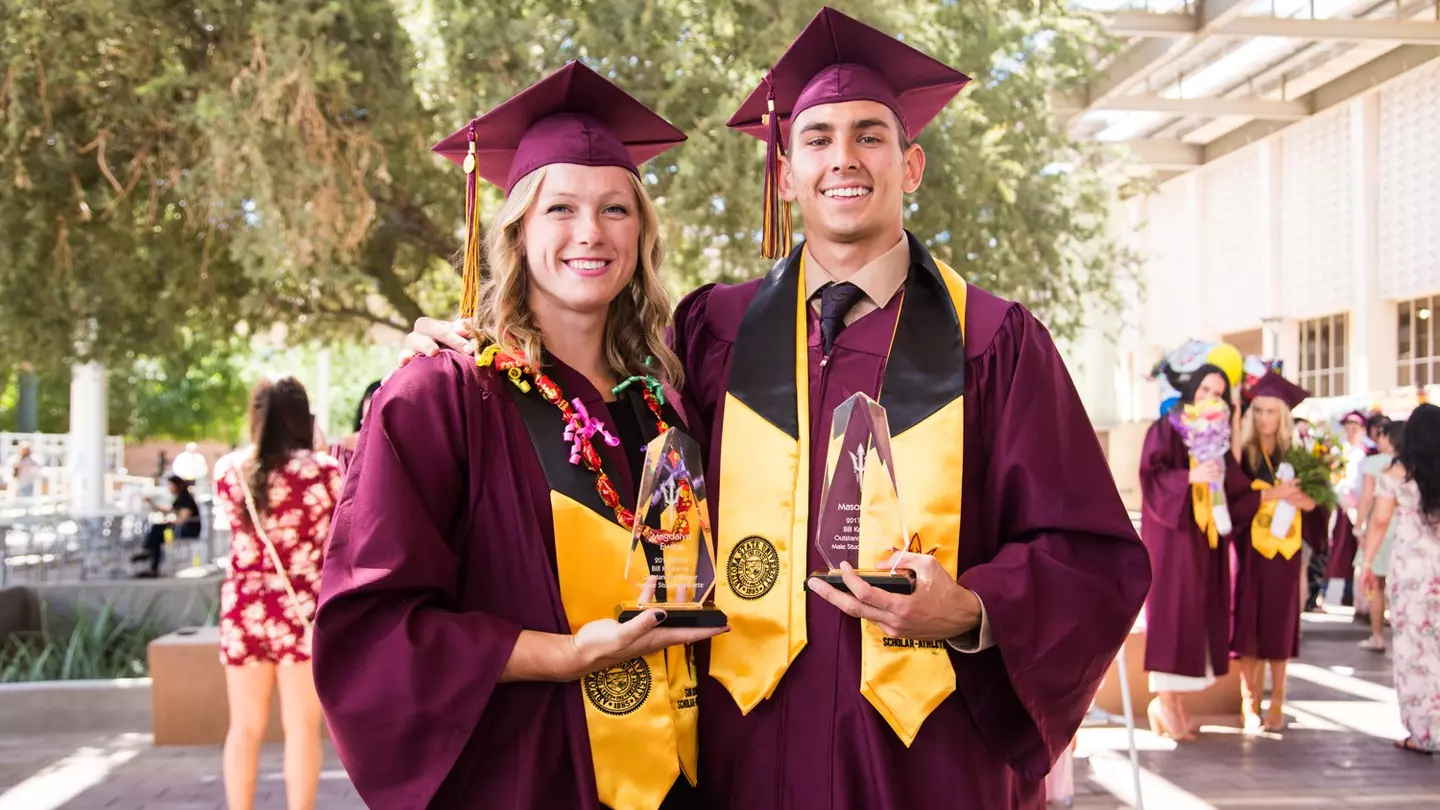 Sun Devil track and field's 2018 Bill Kajikawa Award recipients Mason Ford and Magdalyn Ewen.