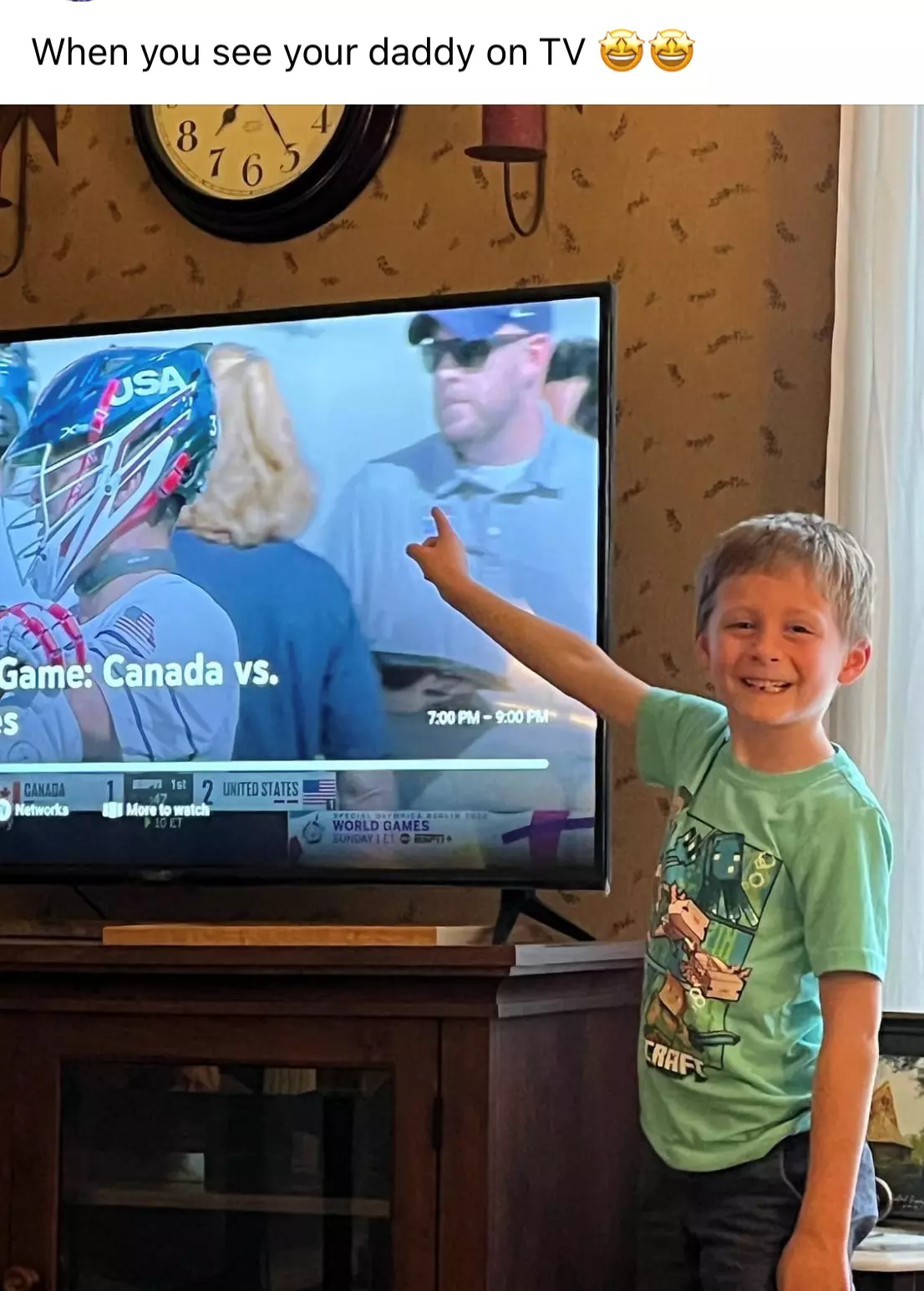 My son was home watching the game and got excited to see me on TV. This is one of my favorite pictures of the whole tournament as the support of my family means the world to me..webp
