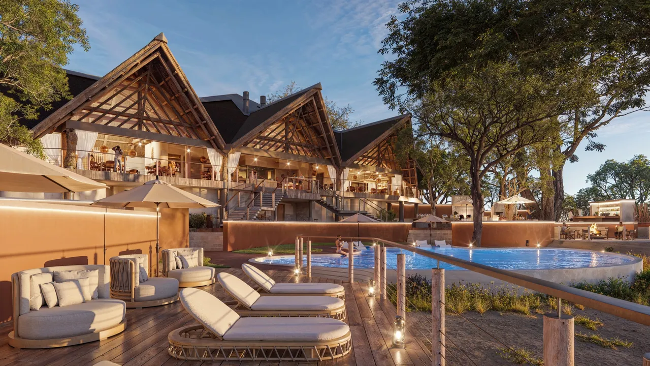 Thitaka Lodge bush villa exterior at golden hour, surrounded by African landscape