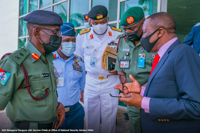 1051b88e babagana monguno with service chiefs SGF, NSA, IG, Minister, SSGs Endorse Joint Operations to Flush out Bandits