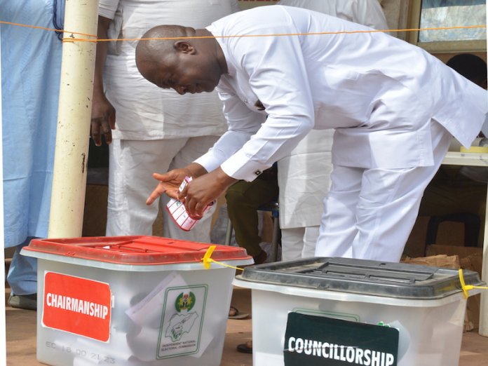 282a91ad amac executive chairman abdullahi adamu voting at his polling unit in fct APC Wins AMAC Chairmanship Polls