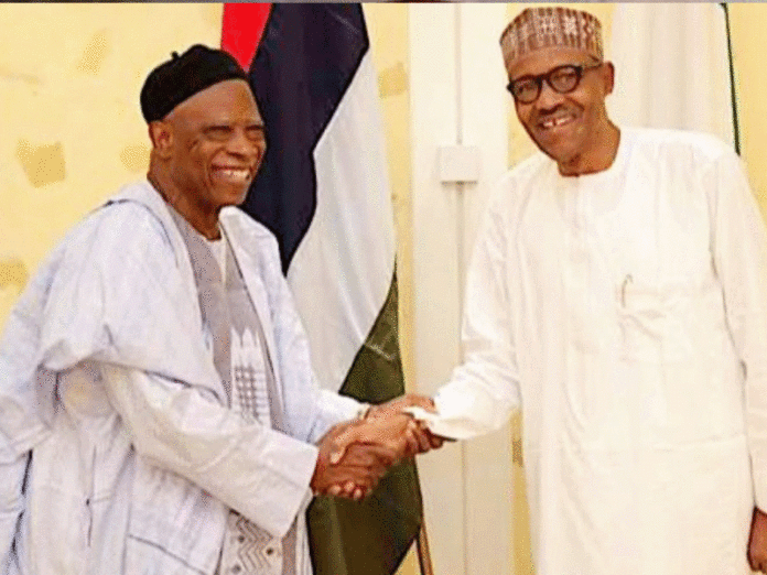 df8a946f buhari with abdullahi adamu Buhari Receives APC Chairman, Abdullahi Adamu, at State House