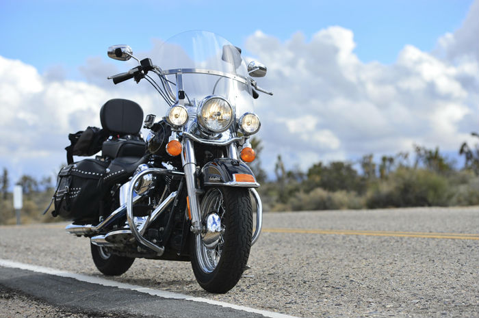 Harley Davidson Heritage Softail Classic in the Mojave desert
