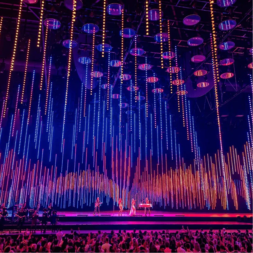 ABBA Voyage Londen concertoptreden met meeslepende LED-verlichting in de speciaal gebouwde ABBA Arena