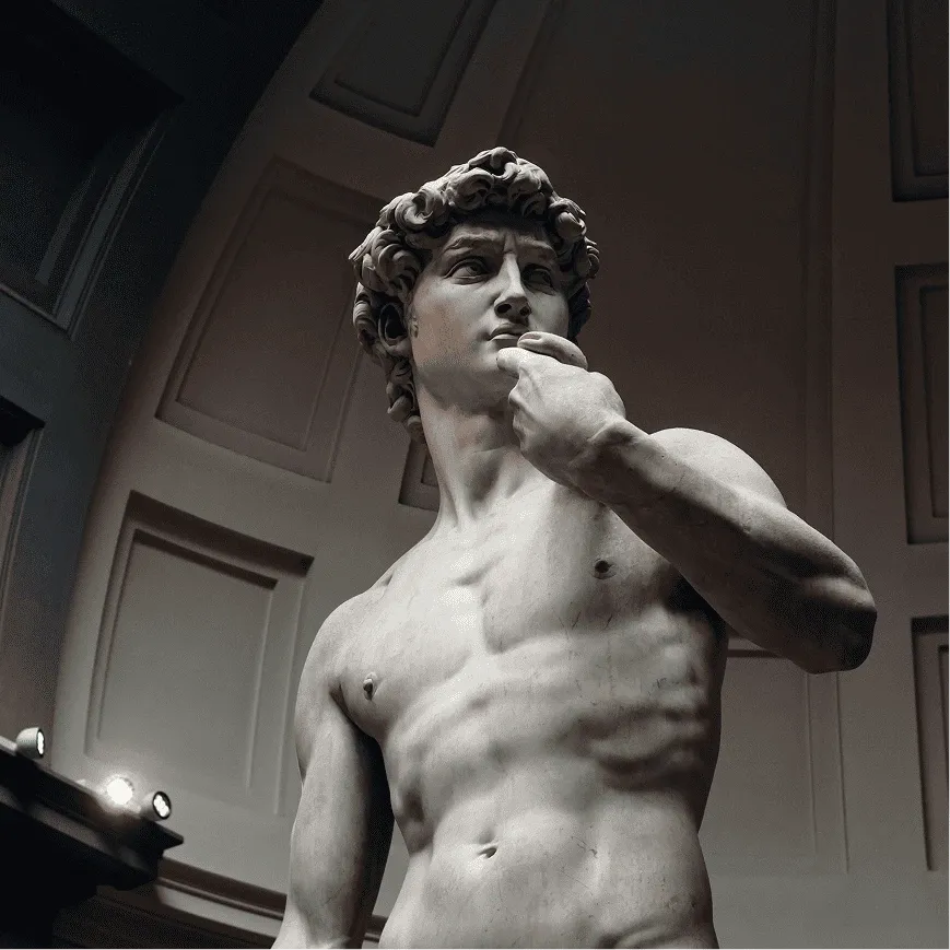 Close-up view of Michelangelo’s David statue