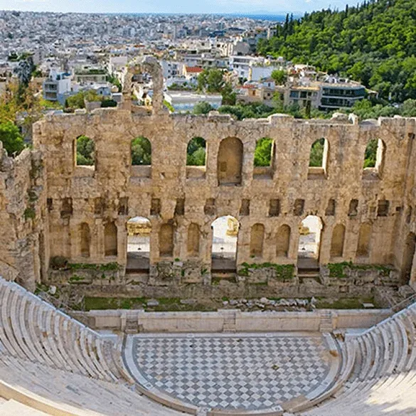 Interior of the Odeon of Herodes Atticus, a Roman theater located on the slope of the Acropolis of Athens.
