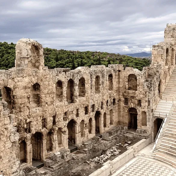 Seating and structure of the Odeon of Herodes Atticus next to the Acropolis of Athens.