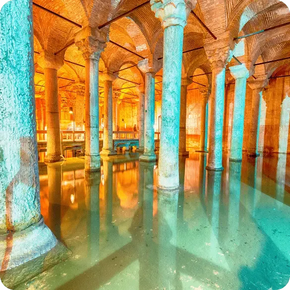 Basilica Cistern illuminated columns