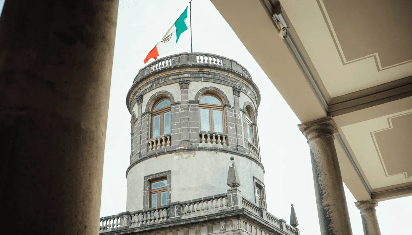 Main tower of Chapultepec Castle with the Mexican flag waving on top