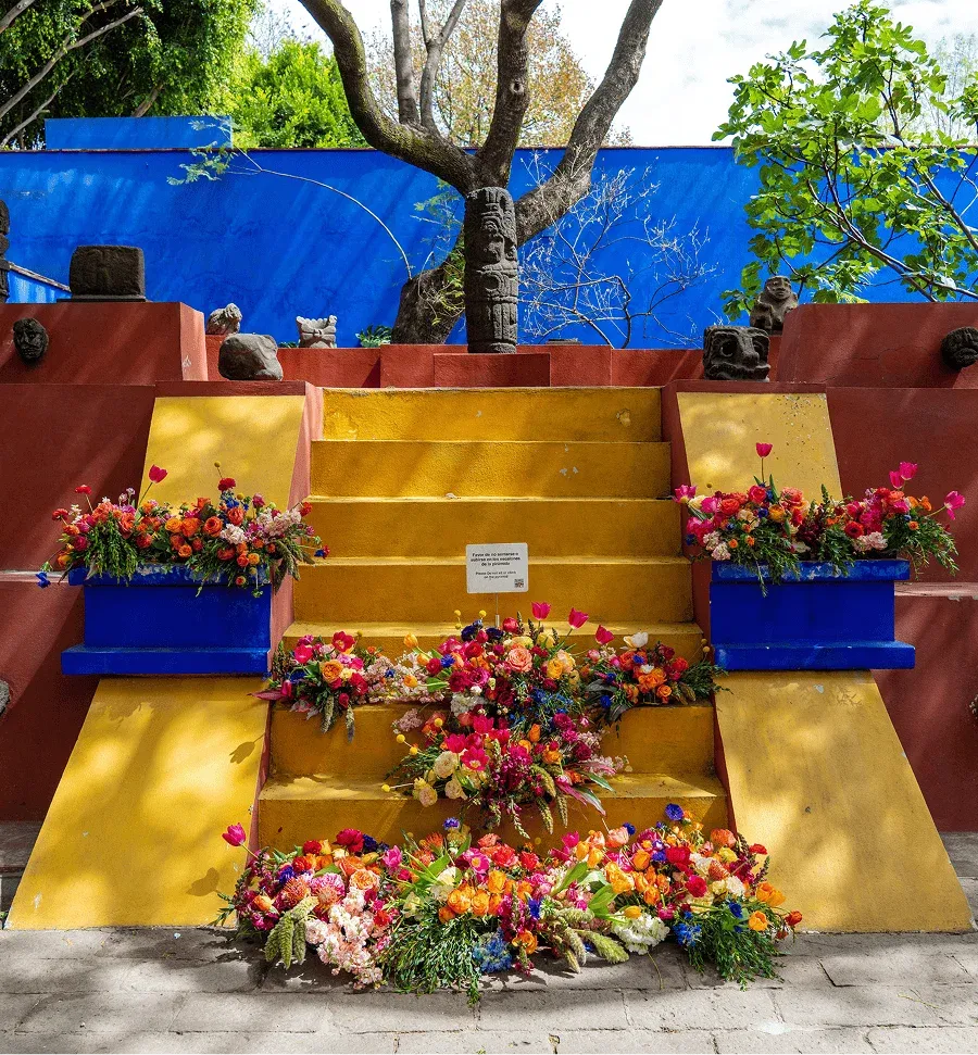 Garden and interior courtyard of La Casa Azul at the Frida Kahlo Museum in Coyoacán