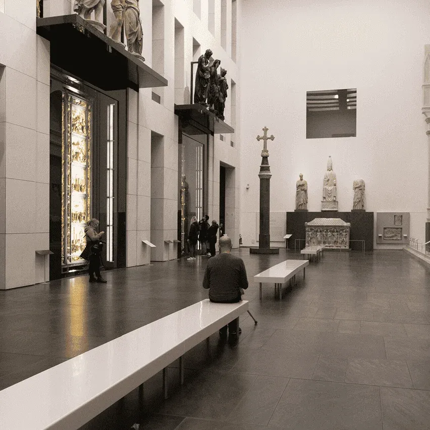 Visitors inside Opera del Duomo Museum Florence interior view