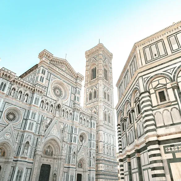 Florence Cathedral and Baptistery exterior view in Piazza del Duomo