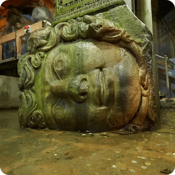 Medusa head pillar in the Basilica Cistern