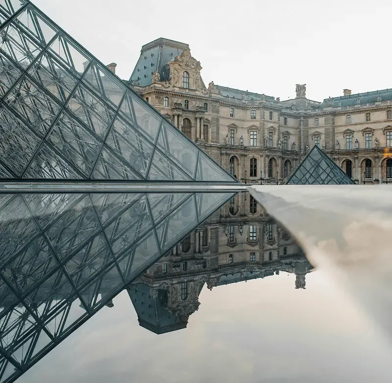 Louvre Pyramid Courtyard Reflection