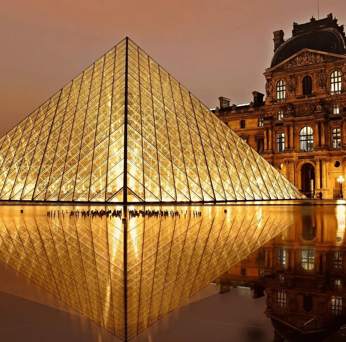 Louvre Pyramid at Night, Paris