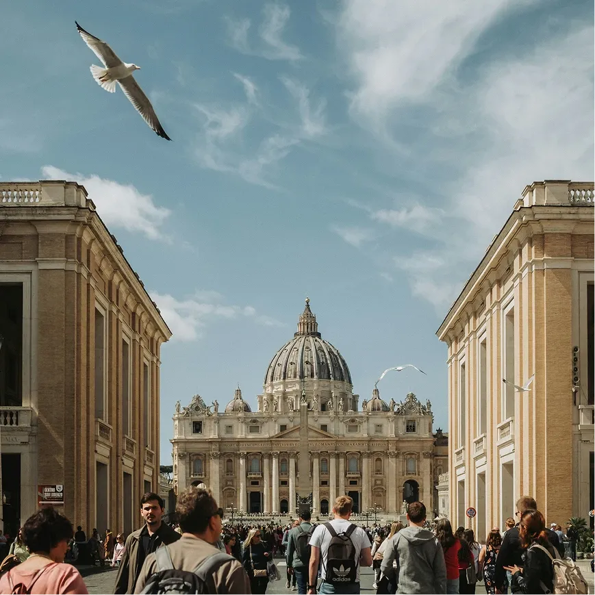 St. Peter’s Square Entrance View with Basilica in the Background