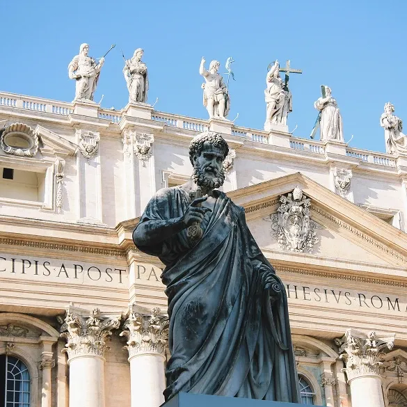 St. Peter Statue and Basilica Facade in Vatican City