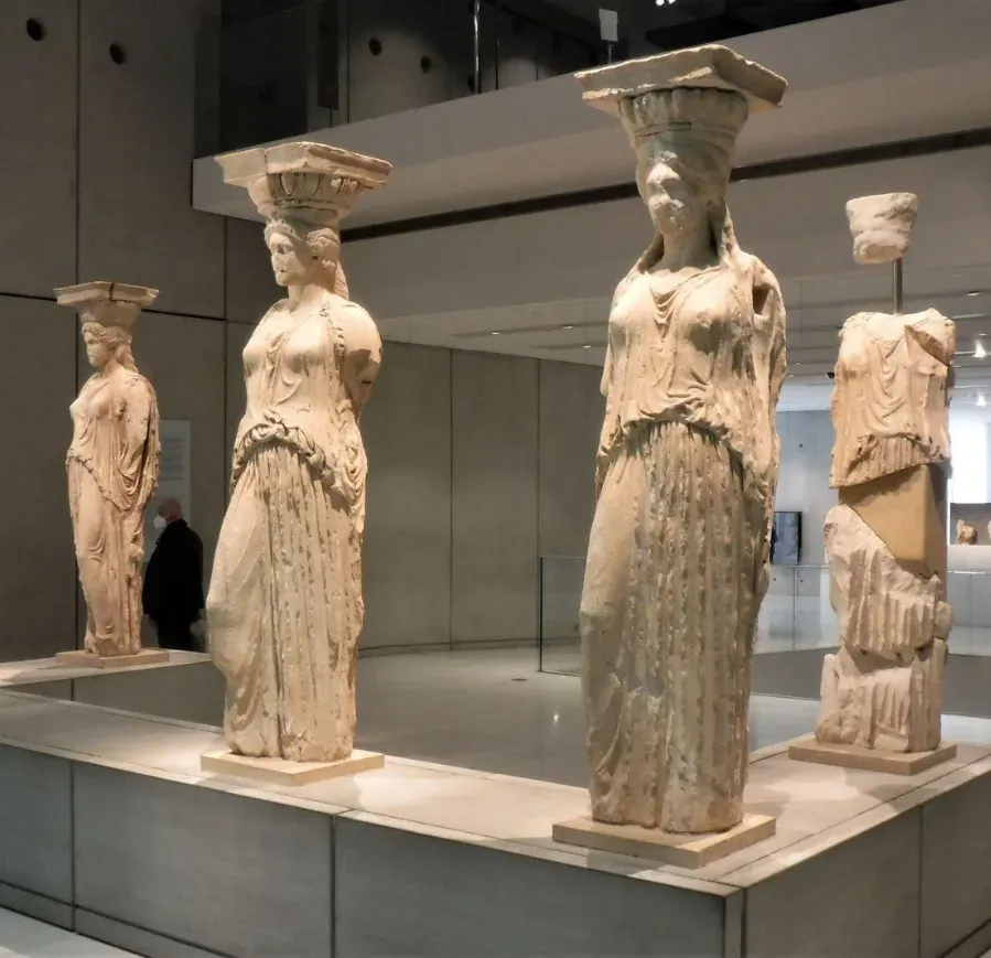 Original Caryatids displayed in the Acropolis Museum in Athens.