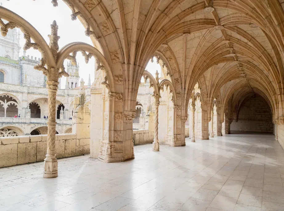 Decorated cloister gallery at Jerónimos Monastery in Lisbon