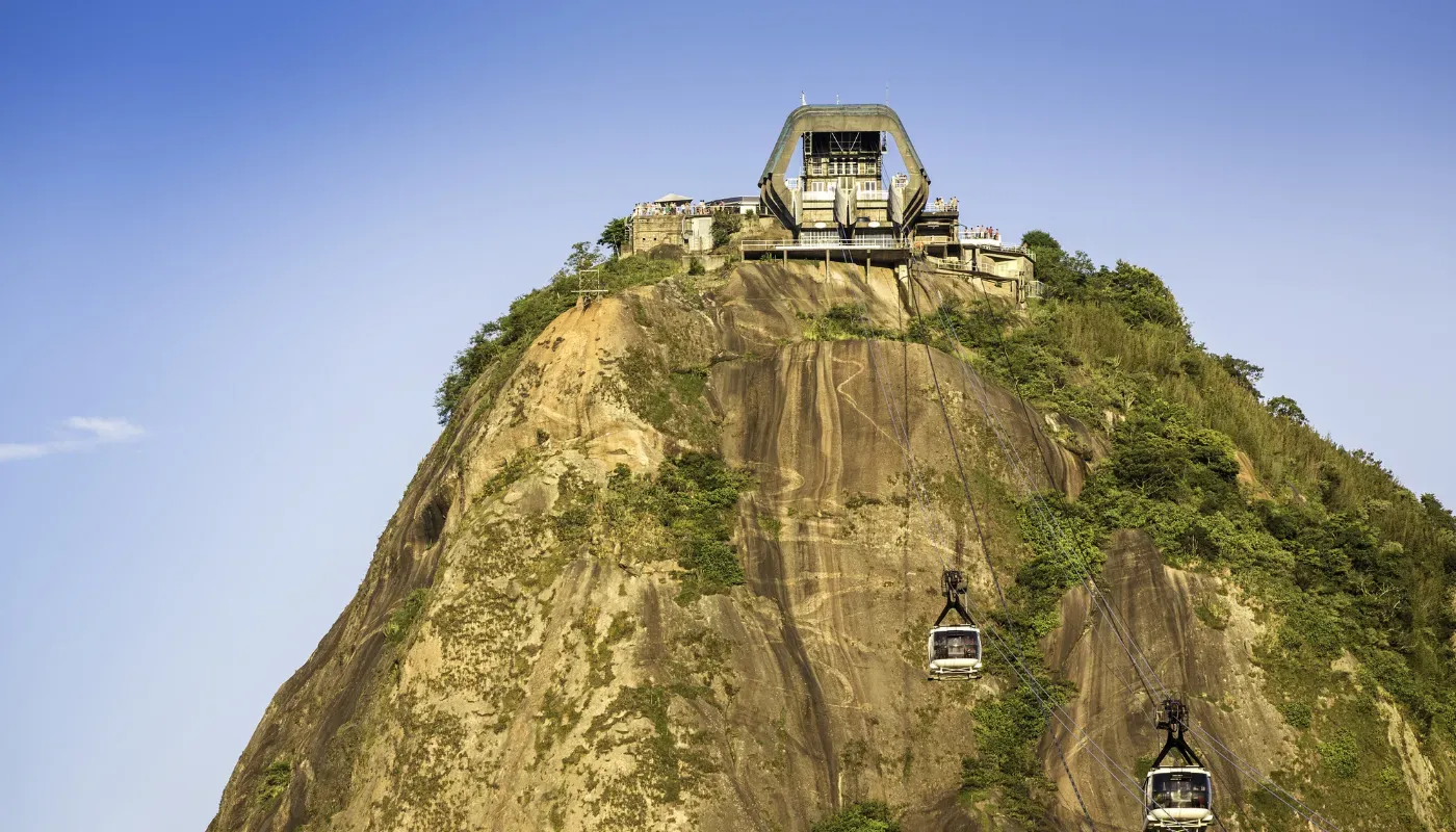 Cable car ascending to the top of Sugarloaf in Rio de Janeiro