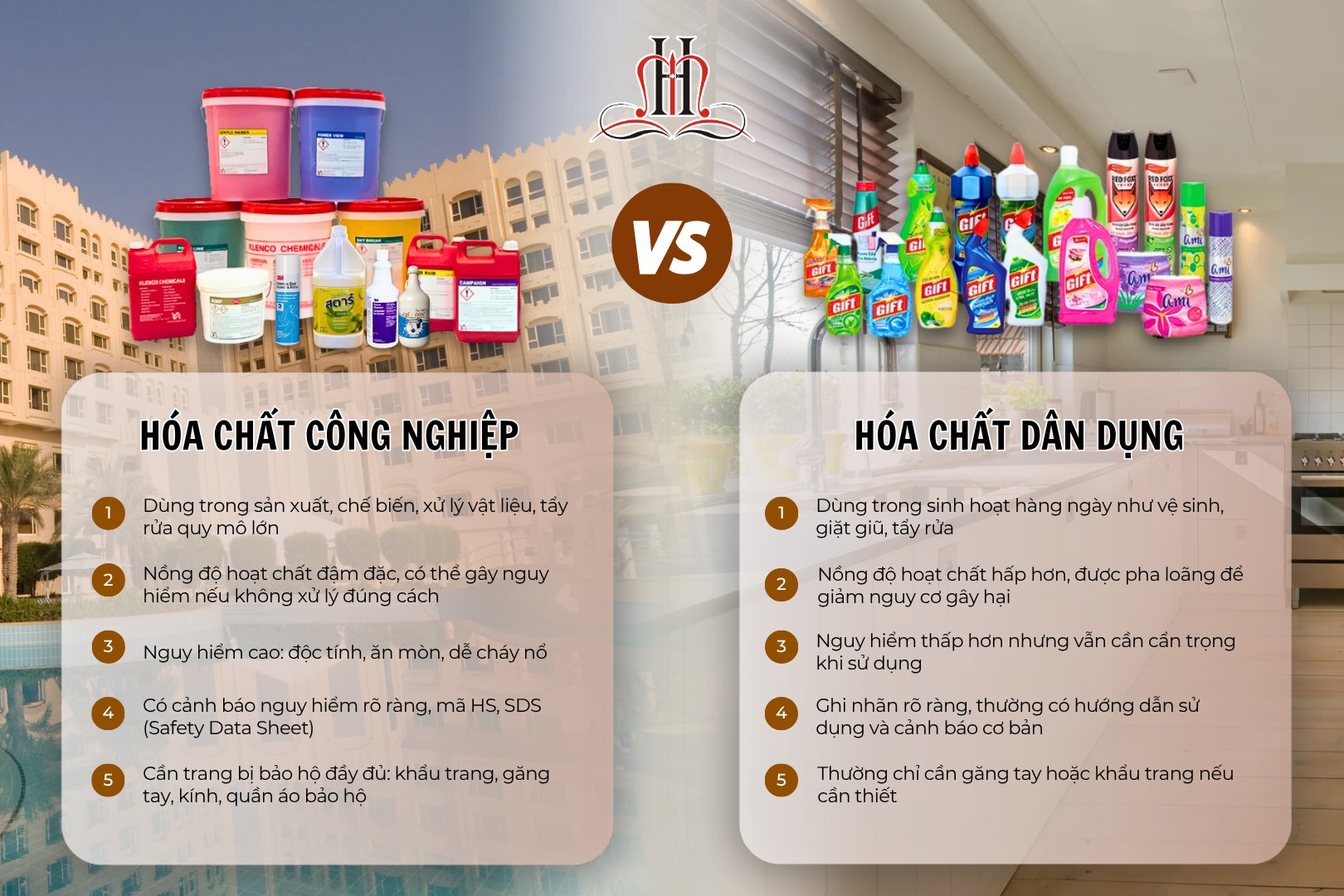 🧴 SỰ KHÁC BIỆT GIỮA HÓA CHẤT TẨY RỬA CÔNG NGHIỆP VÀ DÂN DỤNG – ĐỪNG NHẦM LẪN!