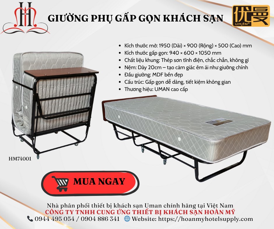 🛏️ GIƯỜNG GẤP KHÁCH SẠN HM74001 – TIỆN LỢI, GỌN NHẸ, NỆM ÊM!