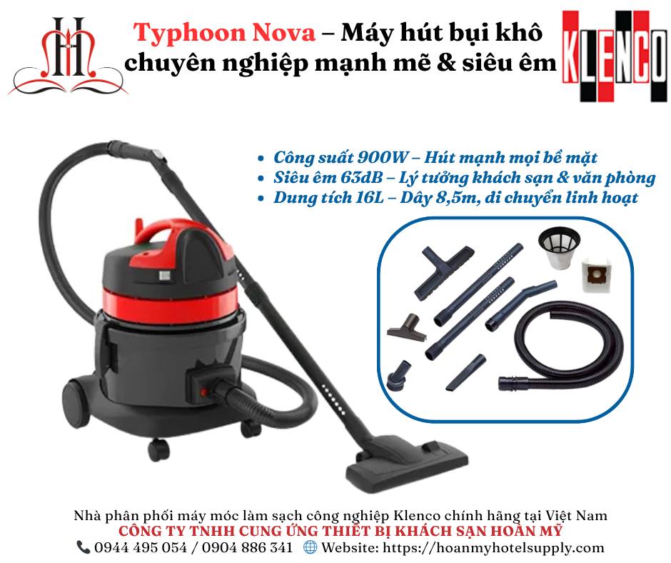 Typhoon Nova – Máy hút bụi khô 900W, siêu êm 63dB, hút mạnh mọi bề mặt.