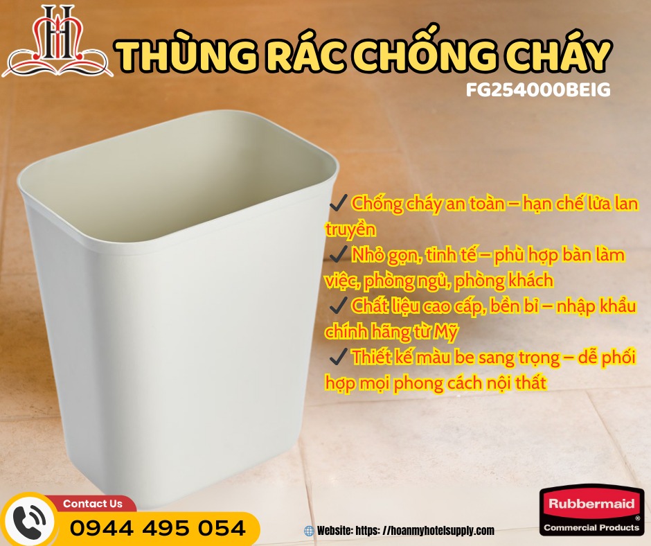 🔥 Thùng rác chống cháy Rubbermaid – An toàn & Sang trọng