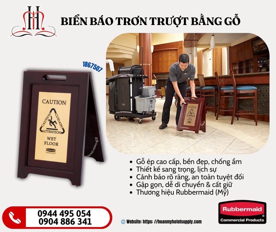 ✨ Biển Báo Trơn Trượt Bằng Gỗ Rubbermaid 1867507 – Sang Trọng & Lịch Sự Cho Không Gian Cao Cấp ✨