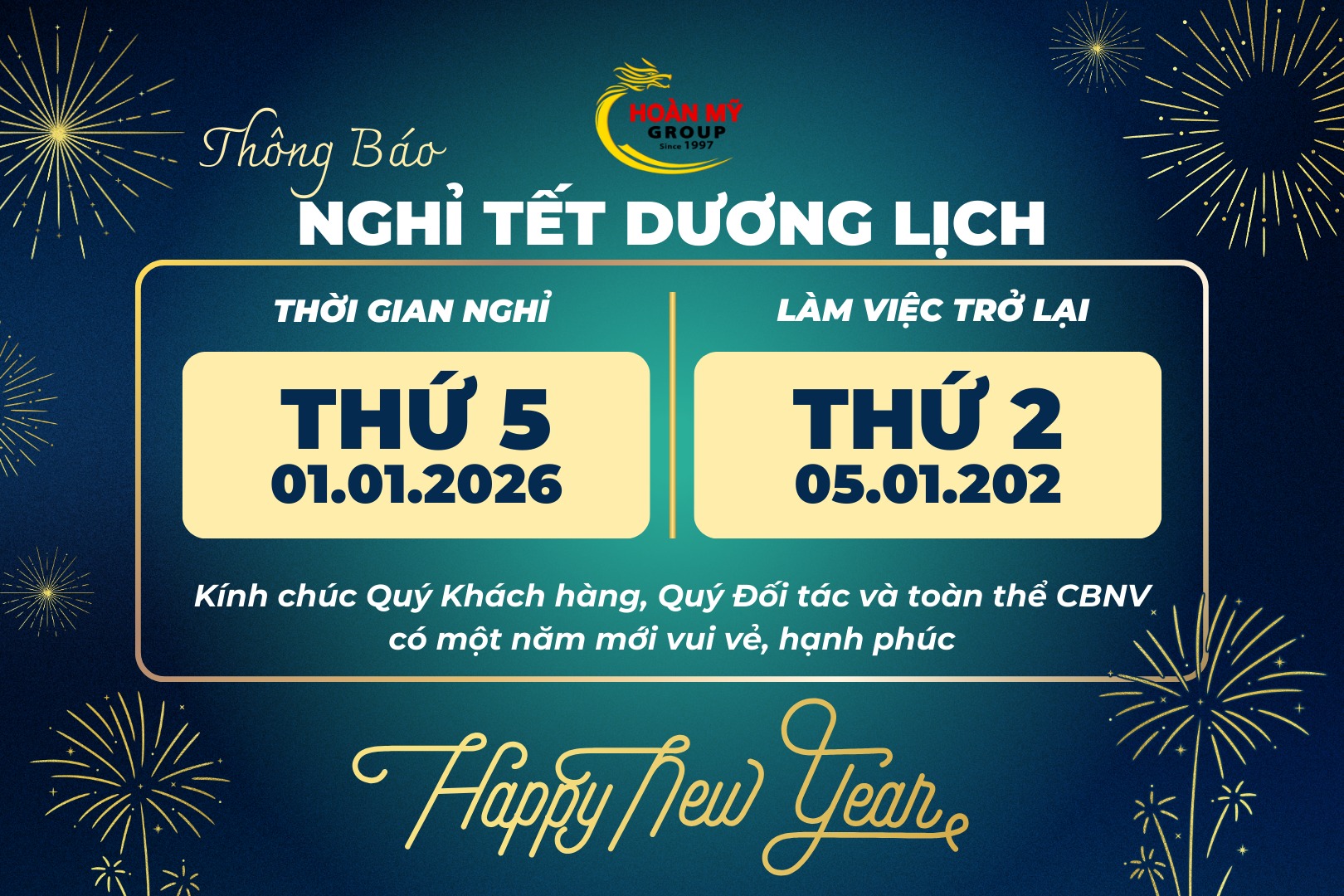 📢 THÔNG BÁO NGHỈ TẾT DƯƠNG LỊCH 2026