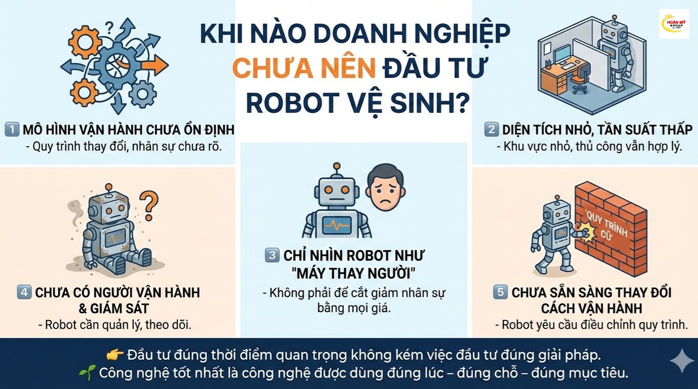 KHI NÀO DOANH NGHIỆP CHƯA NÊN ĐẦU TƯ ROBOT VỆ SINH?