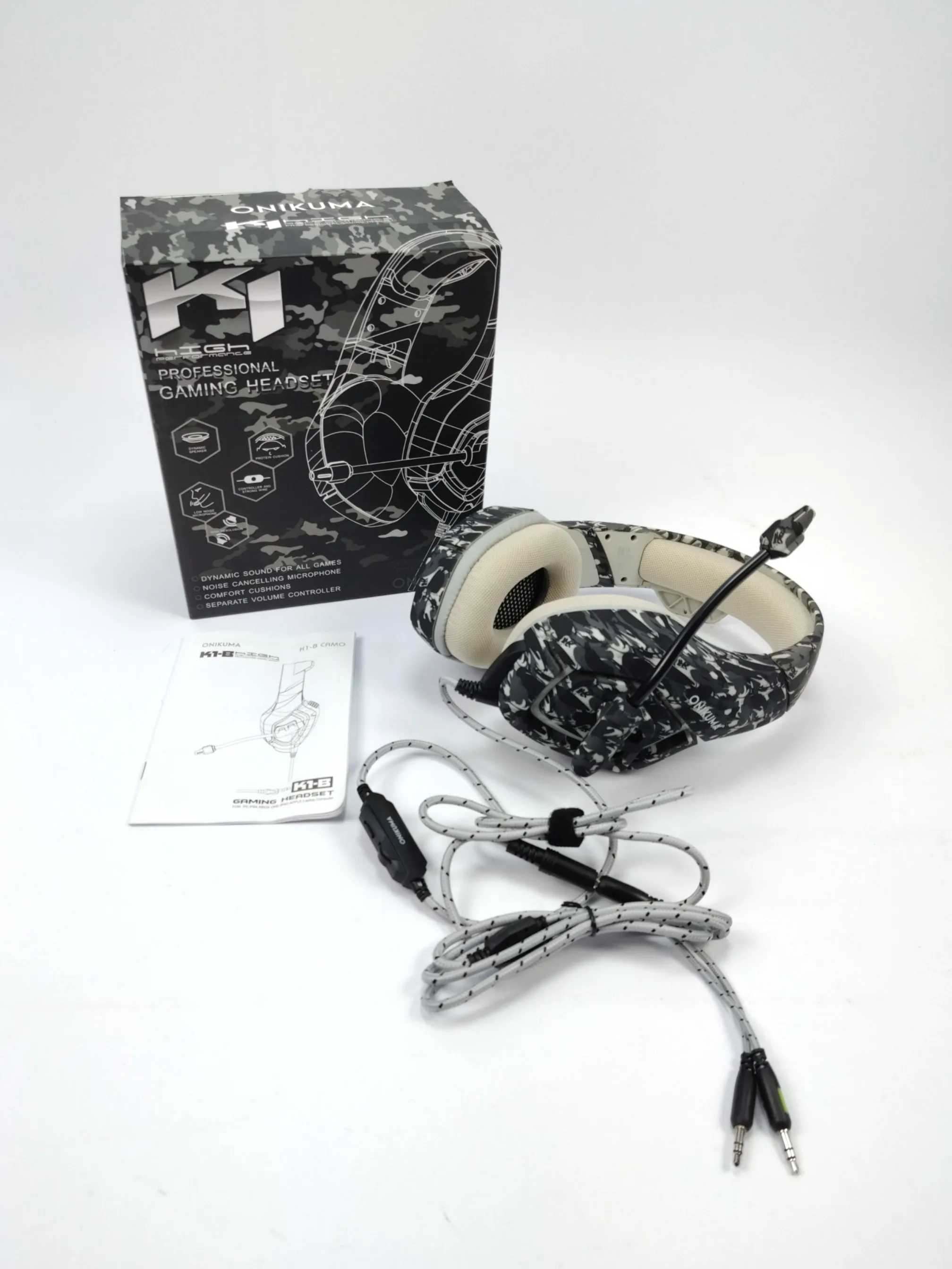 Onikuma K1 Gaming Headset Grå Camo