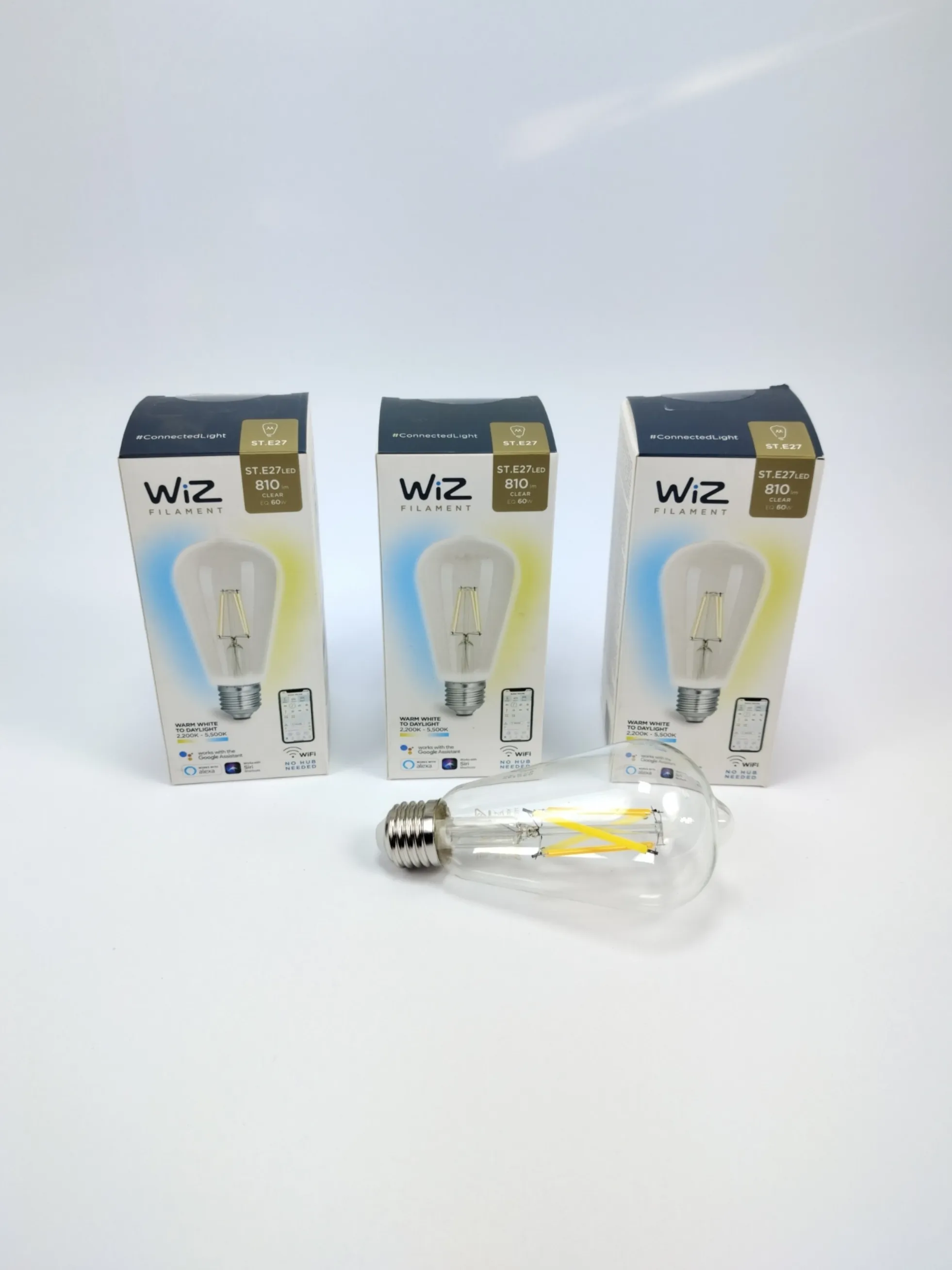 3x Wiz ST64 LED pærer 810 lm, klar