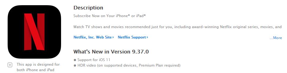 Netflix iOS应用程序