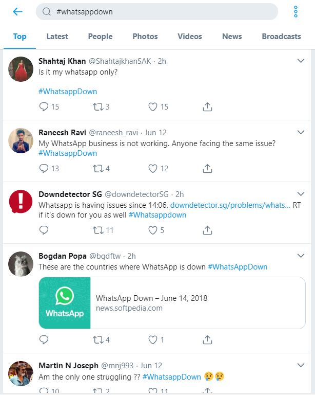 #Whatsappdown hastag