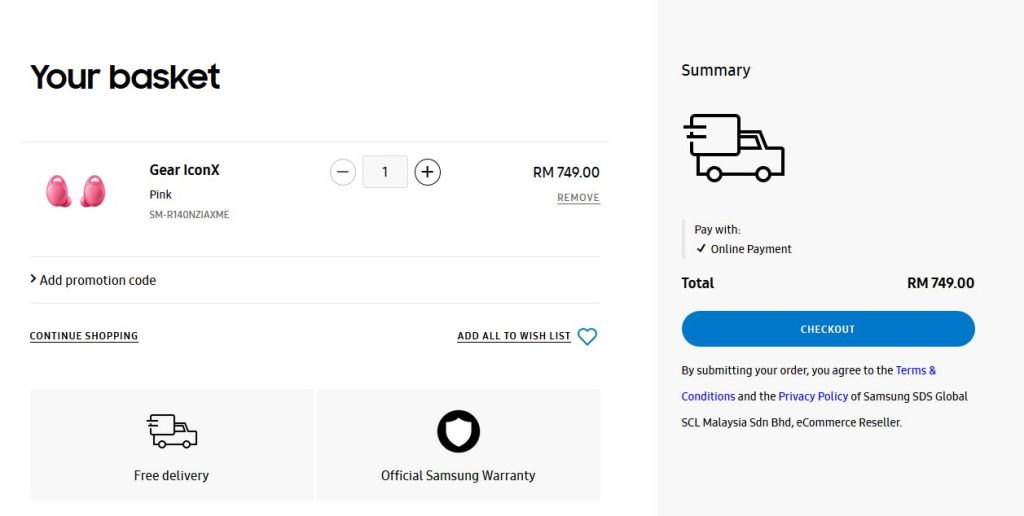 Samsung Online Store提供免费递送服务